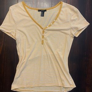Yellow and white striped buttoned tee